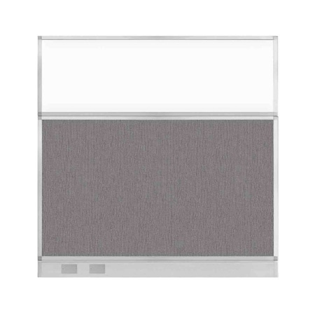 Versare Hush Panel Configurable Cubicle Partition 6' x 6' Slate Fabric Clear Window w/ Cable Channel 1856346-2